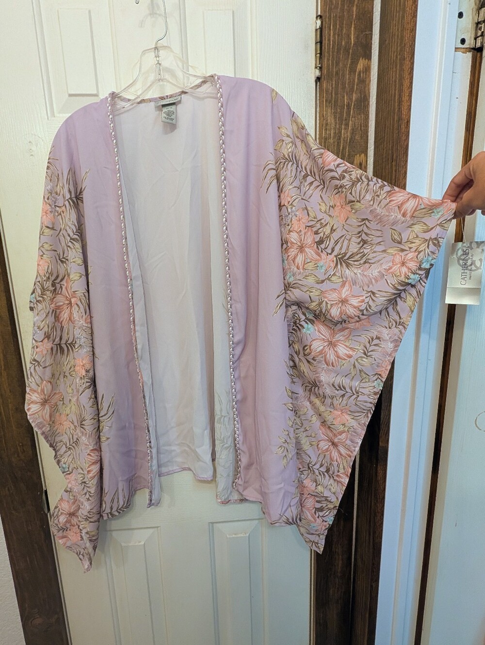 NWT Lavender Floral Kimono Open Front Cardigan Size 0X-1X Catherines Shawl Wrap - Picture 2 of 10